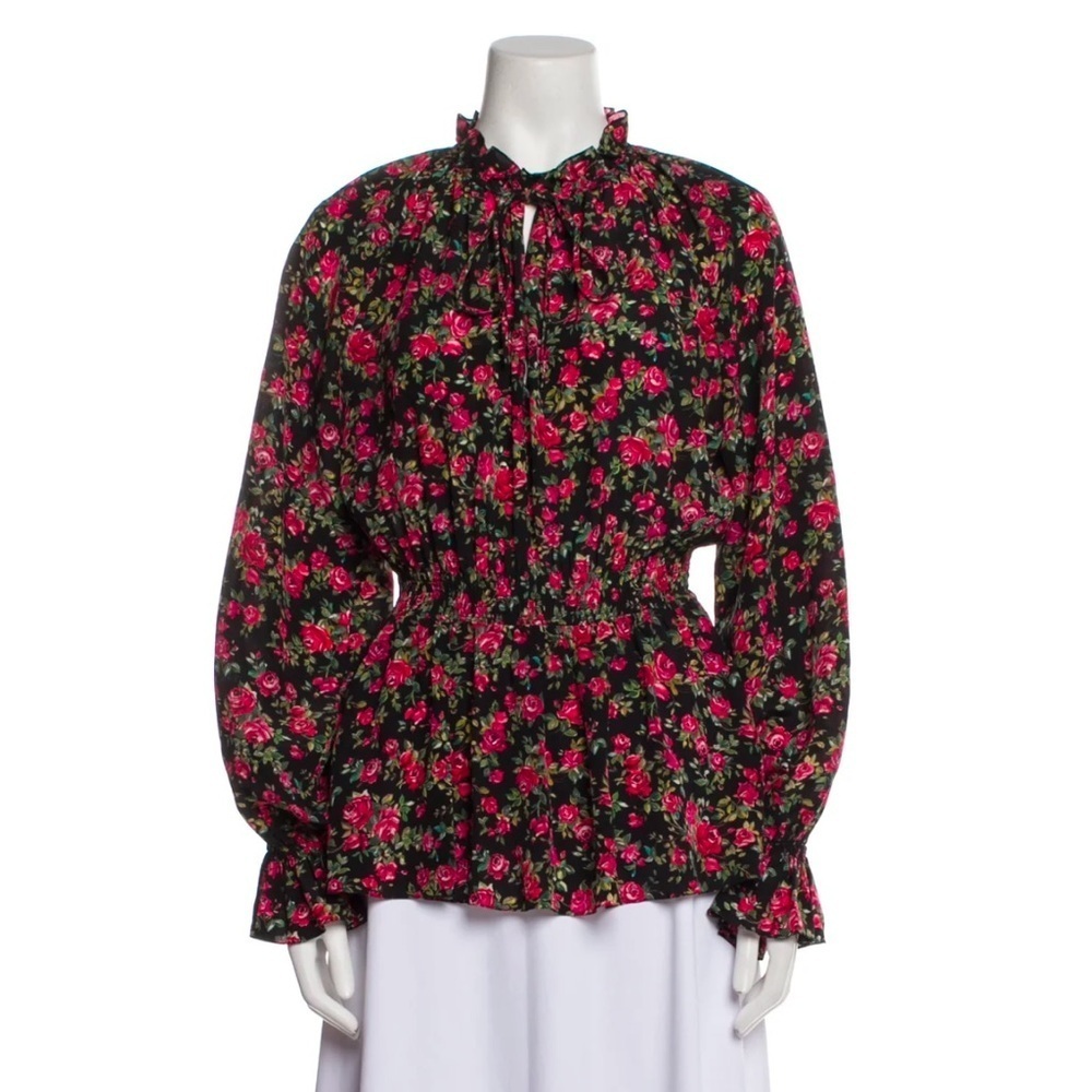 Dolce & Gabbana Vintage D&G Archival Silk Rose Print Long Sleeve Ruffle Peplum - Picture 11 of 13